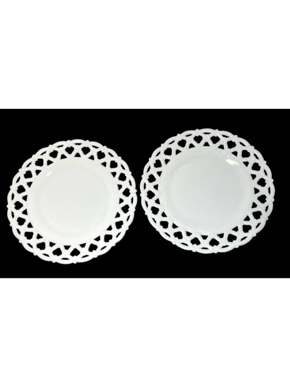 Vintage White Milk Glass Plates With Open Lace Edge Set Of 2 7-Inch Diameter